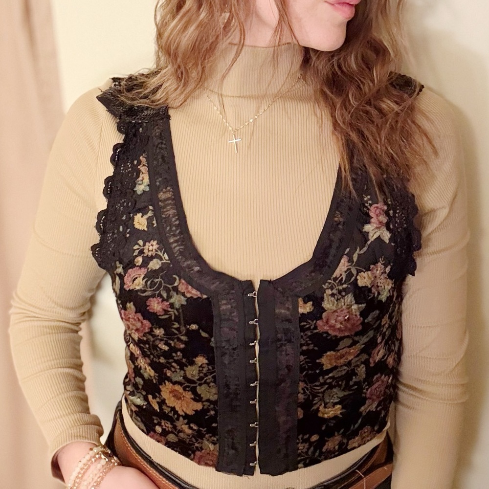 Free People Black Floral Lace Crop Top